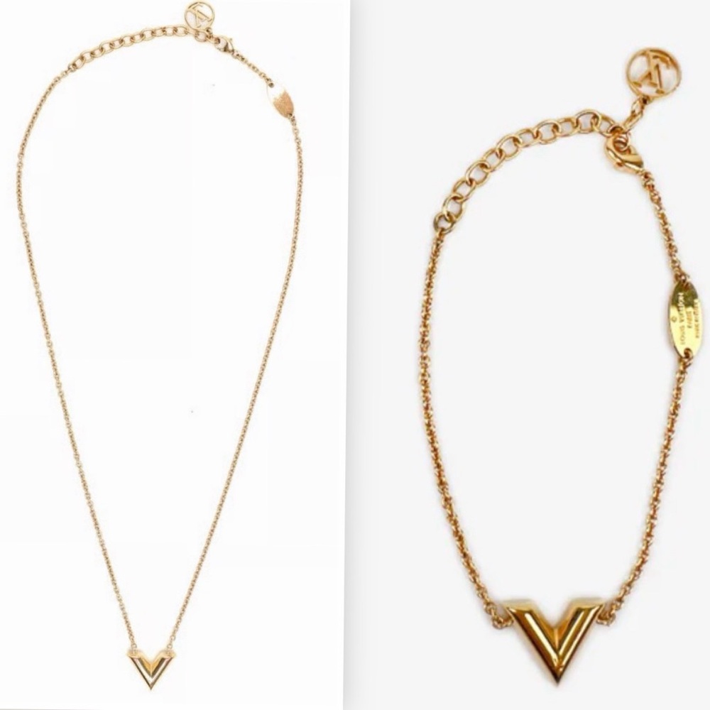 LV Essential V Gold Necklace & Bracelet • Set + dust bag